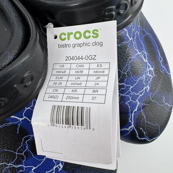 Crocs Bistro Black Lightning Bolt Graphic Slip Resistant Work Clogs Size M6 W8 - Picture 5 of 8